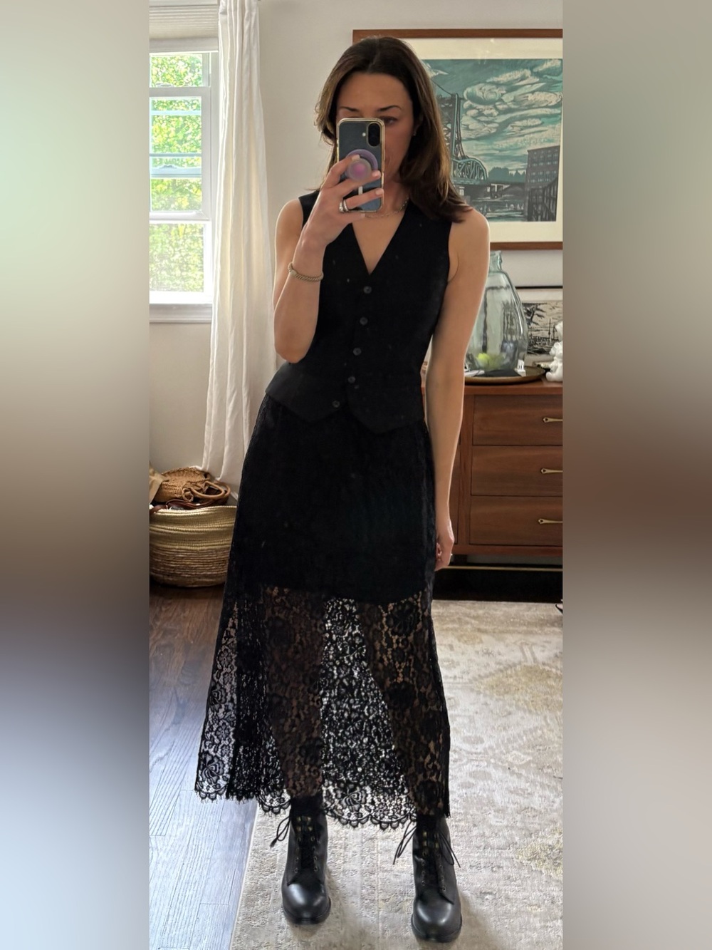 Gap Black Lace Midi Skirt